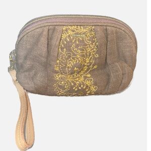 Victoria Secret taupe canvas w/goldtone hardware zip around wristlet NWOT